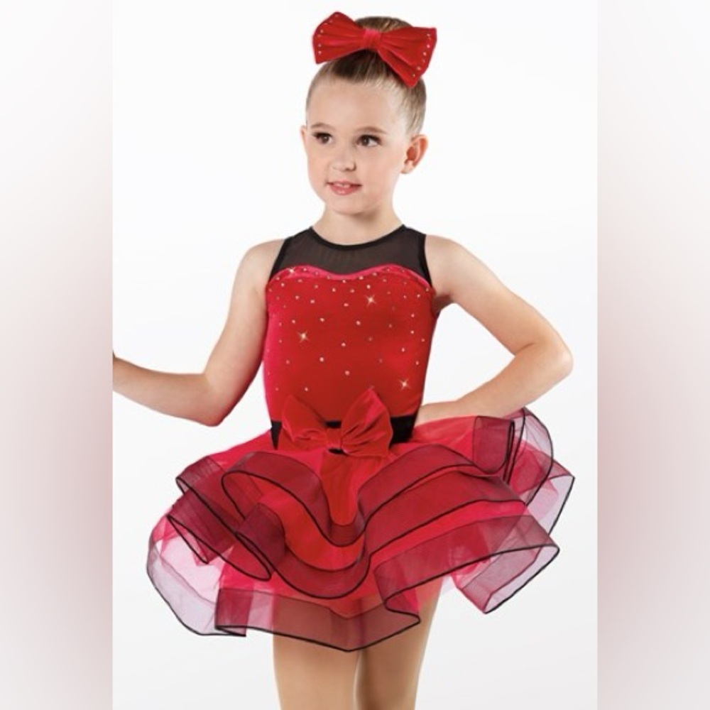 Weissman Holiday Velvet Kids Dance Dress Costume with Bow Tutu Red + Black